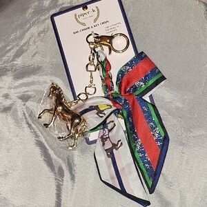 Piper K Gold Horse Key chain with Multicolor Ribbon Bag Charm Ti Rt Te
